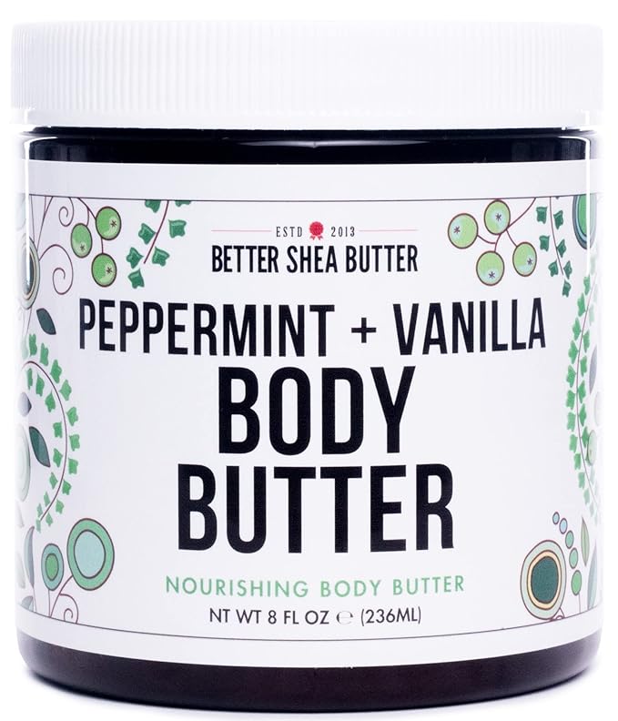 Peppermint Vanilla Body Butter - Natural Lotion for Women with Shea Butter & Jojoba Oil - Non-Greasy Whipped Body Lotion for Dry Skin - Vanilla Scented Peppermint Body Lotion