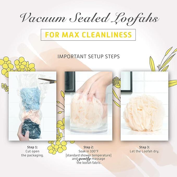 Spongentle Dual Texture Deep Cleansing Loofah Sponge for Radiant Skin, Pack of 3, Bath and Shower, Exfoliating Body Scrubber, Beautiful Colors for Women and Men