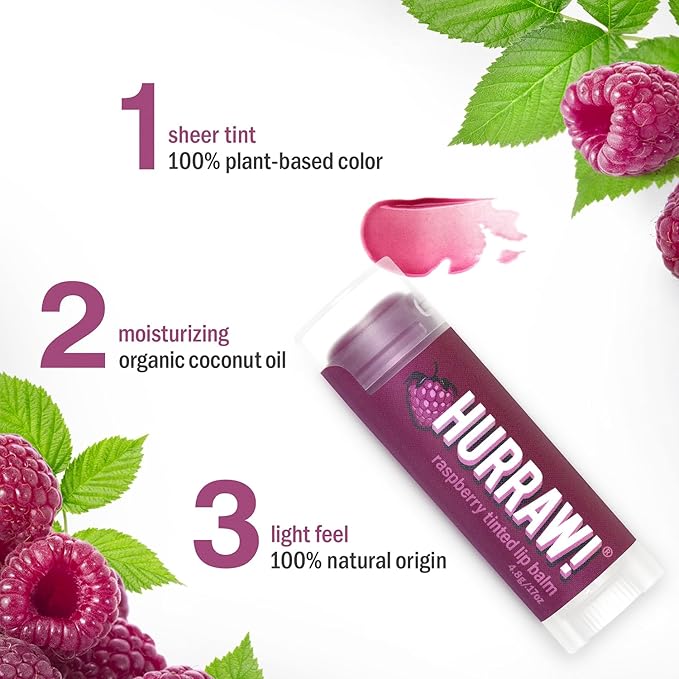 Hurraw! Raspberry Tinted Lip Balm, 2 Pack: (Sheer Berry Tint) Organic, Certified Vegan, Cruelty and Gluten Free. Non-GMO, 100% Natural Ingredients. Bee, Shea, Soy and Palm Free. Made in USA