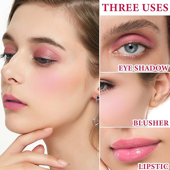 Cream Blush Stick,Blush Stick for Cheeks with Contour Brush,3-in-1 Long Lasting Waterproof Blush&Eye Shadow&Lip Gloss for Fair Skin Types(01 Milk Tea Pink)