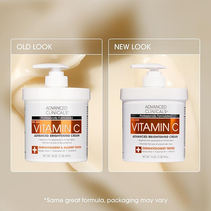 Advanced Clinicals Vitamin C Cream Face & Body Lotion Moisturizer | Anti Aging Skin Care Firming & Brightening Cream For Body, Face, Uneven Skin Tone, Wrinkles, & Sun Damaged Dry Skin, 16 Oz