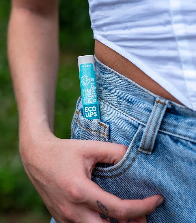 Eco Lips - Pure & Simple Raspberry, Coconut and Vanilla Organic Lip Balm 9-Pack (0.15 oz.) - 100% Natural. 100% Plastic-Free Plant Pod Packaging. Made in USA