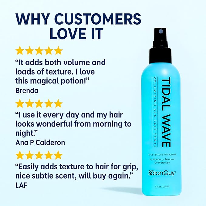 THESALONGUY Tidal Wave Sea Salt Spray โ Texturizing & Volumizing Hair Spray for Beach Waves, Natural Texture & Lift โ Styling Spray for Men & Women, 8 oz
