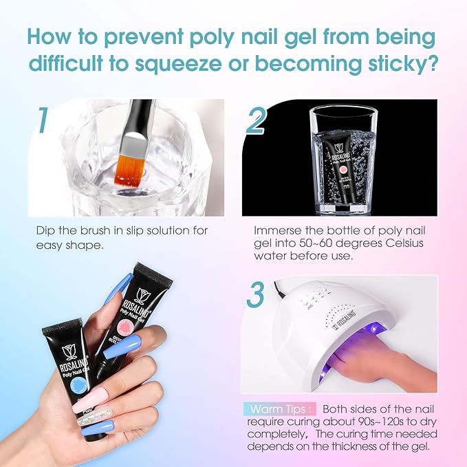 Poly Nail Gel Starter Kit -14 Colors + 75 Nail Art Accessories Kit, ROSALIND Neon Poly Extension Gel with Big UV Light 48W and Electric Nail Drill Starter Kit with Everything