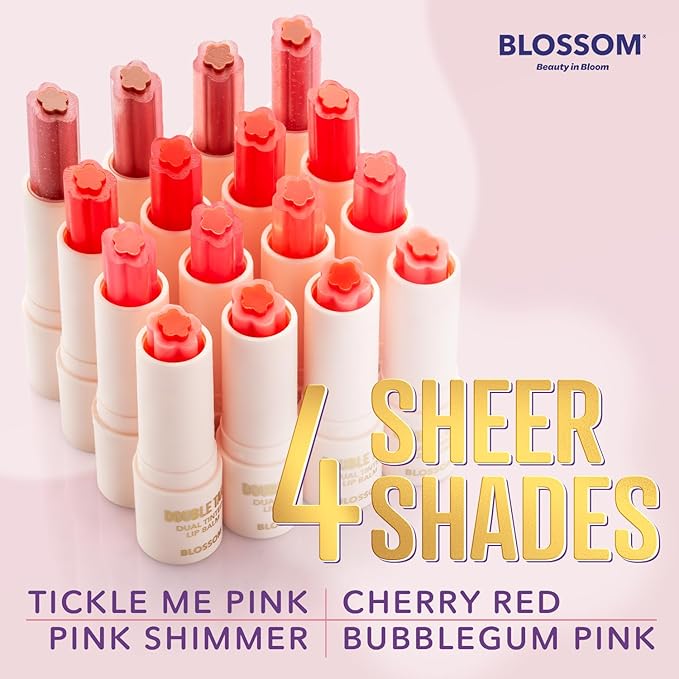 Blossom Double Take Flower Shaped Dual Tinted Moisturizing Lip Balm with Shea Butter, 0.13oz/3.6g, Tickle Me Pink