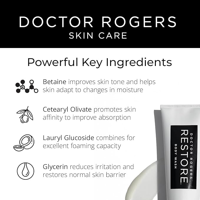 Doctor Rogers Hydrating Body Wash, Moisturizing Shower Cleanser, Dermatologist-Created Bath Soap For Women & Men, Cleanses & Repairs the Skin Barrier, Paraben & Sulfate-Free, 236 ml / 8 fl oz