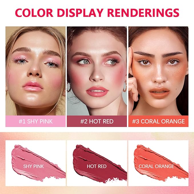 Cream Coral Orange Blush Stick,Multi-Use Makeup Milk Blush Stick,Long Lasting Natural Blush Makeup 2-in-1 Cheek and Lip Tint,Waterproof Vegan Tinted Moisturizer Matte Blush Stick for Cheeks and Lip