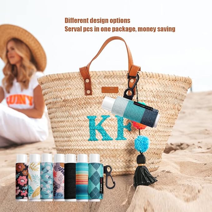 Lip Balm Holder Sleeves Keychain Chapstick Elastic Sleeves (Floral patterns)