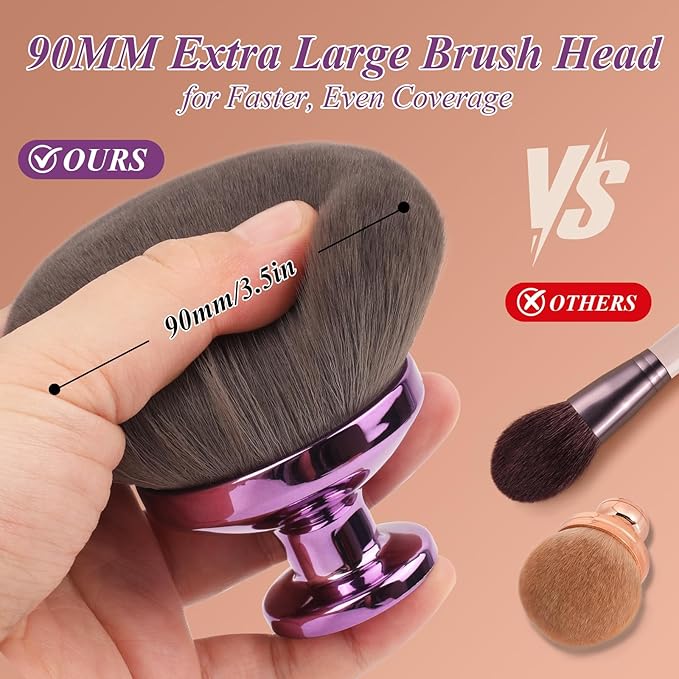 90MM Extra Large Self Tanner Kabuki Makeup Brush – Ultra Soft Dense Vegan Bristles for Body Makeup, Bronzer & Foundation–Applies Tanning Mousse, Lotion & Self Tanner,Wet & Dry (Purple)