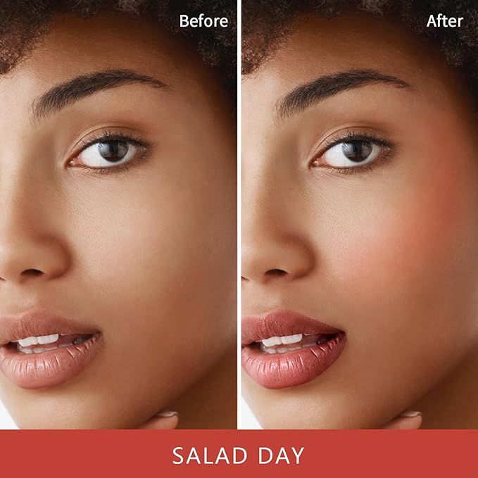 Blush Stick, Cream Blush for Cheeks and Lip Tint, Dewy Finish, Buildable & Blendable Color, Lightweight & Long-Lasting Formula | Salad Day-Coral & Angled Blush Brush(0.53fl.oz)