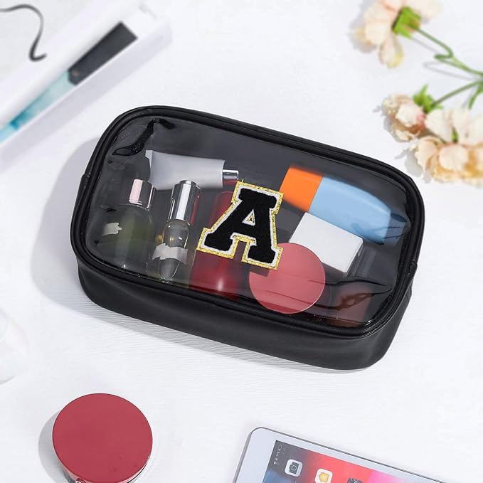 YOOLIFE Travel Toiletry Bag for Women, Black Clear Makeup Bag Cute Make Up Bag for Women Cosmetic Bags Skin Care Makeup Bag Organizer Birthday Gifts for Women Teacher Mother Girlfriend Initial D