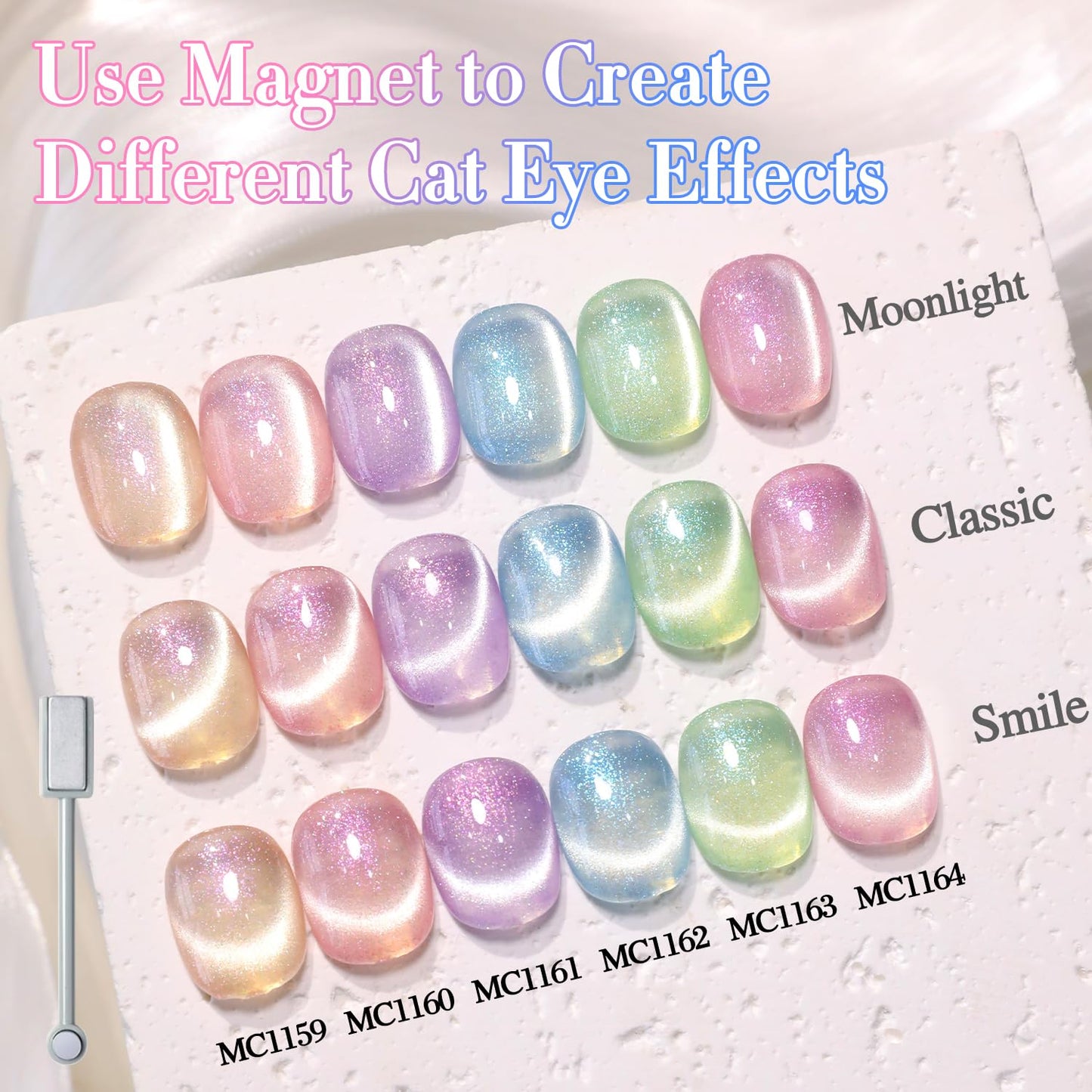 Double Rhythm 6 Colors Cat Eye Gel Polish Set Shimmer Glitter with Magnet Holographic Reflective Magnetic UV Nail Art Kit (6-Kit-48)