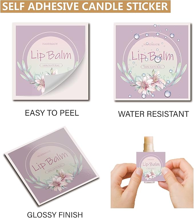 CRASPIRE Lip Balm Labels 80pcs Homemade Lip Balm Labels 2” Clear Lip Balm Labels for Tubes Printable Waterproof Lip Balm Stickers Labels for Lip Balm Handcream Candle Container(Flowers-Pink Purple)