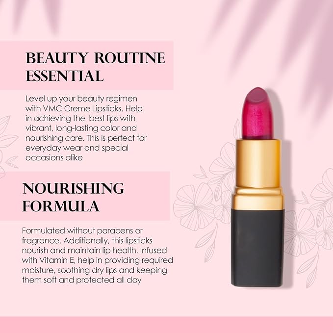 Vera Moore Creme Lipstick, Long Lasting, Lightweight, Moisturizing Opaque Color with Staying Power, Fragrance, and Paraben Free Cosmetics Soft Lipstick (Fuchsia)