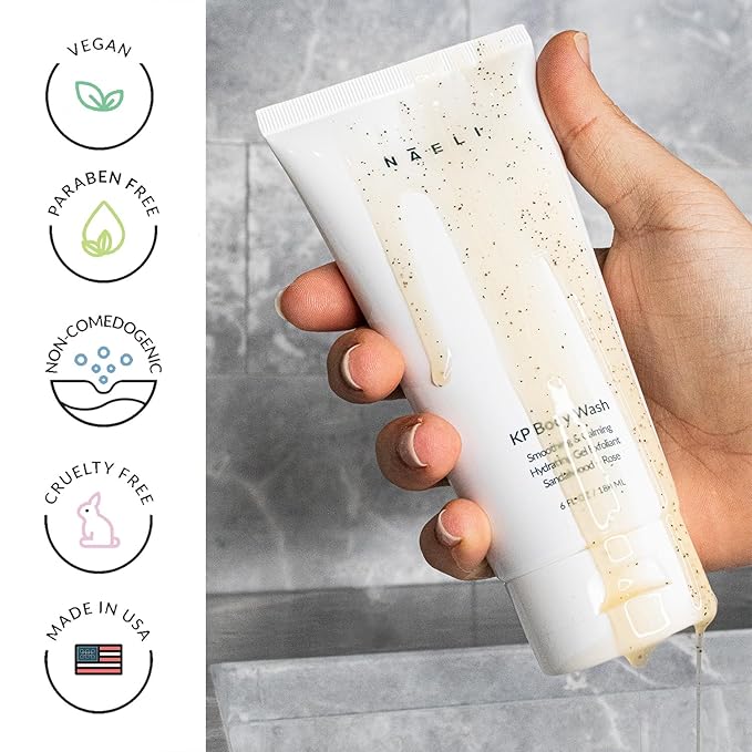 NAELI Keratosis Pilaris & Acne Exfoliating Body Wash Cleanser with 14% Glycolic & Salicylic Acid - Natural KP Bump Eraser & Strawberry Legs Treatment, Back & Butt Acne - Smooths & Hydrates, 6 oz