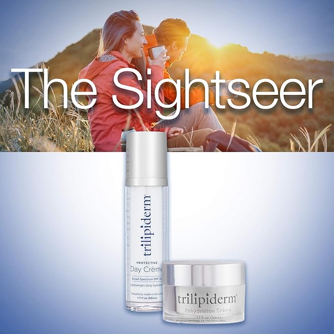 Trilipiderm Sightseer Bundle – Protective Day Cream Broad Spectrum SPF 30 and Rehydration Night Crème Set – Day and Night Protection, Hydration and Renewal Travel Size