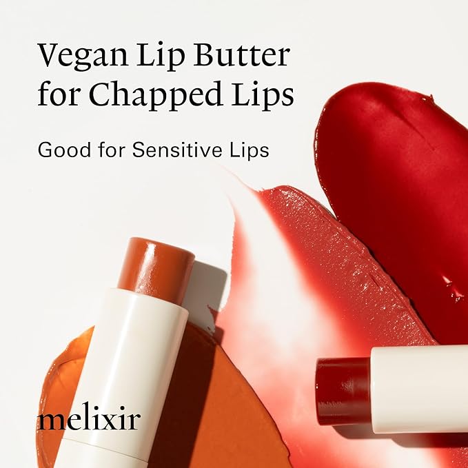 Melixir Vegan Lip Butter #03 Red Velvet (+11 more colors), Deep Nourishing Tinted Lip Balm for Dry Lips, Bee-Free, Petrolatum-Free, Plant-Based, Hydrating for Cracked & Chapped Lips, Travel Essentials