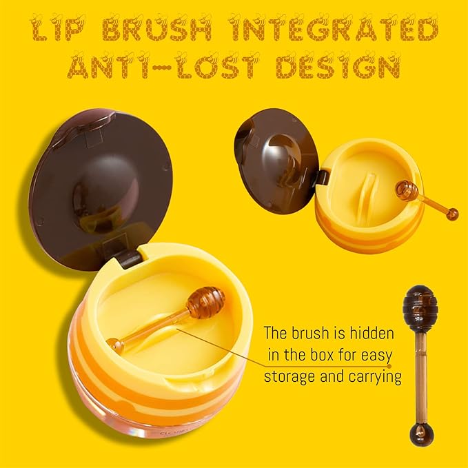 4PCS Lip Balm Honey Pot, Honey Pot Lip Balm for Dry Cracked Lips, Strawberry Lip Balm Scrubs Exfoliator & Moisturizer, Hydrating Lip Balm Honey Pot with Wand, Lip Sleeping Mask (D)