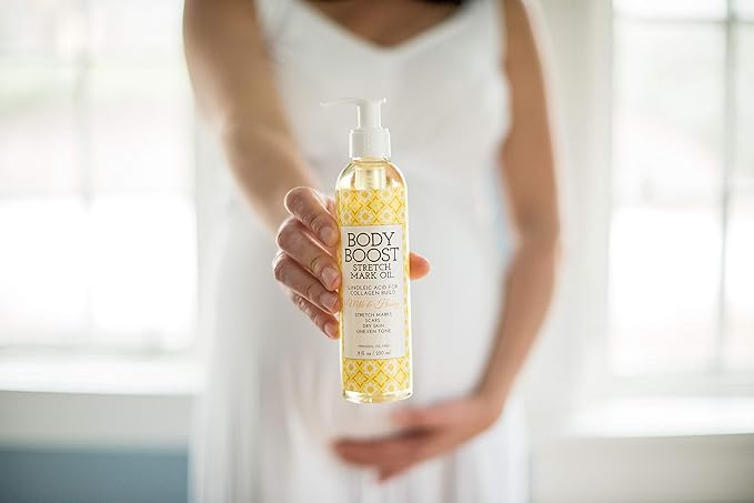 Body Boost Milk & Honey Stretch Mark Oil 8oz- For Stretch Marks and Scars- Pregnancy and Nursing Safe