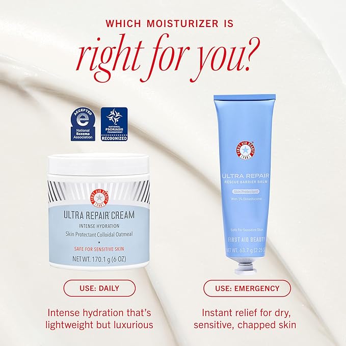 First Aid Beauty - Ultra Repair Cream, Intense Hydration Whipped Colloidal Oatmeal, Clinically Proven to Strengthen Skin Barrier in 7 Days & Helps Relieve Eczema, Luxury Face & Body Moisturizer, 8 oz