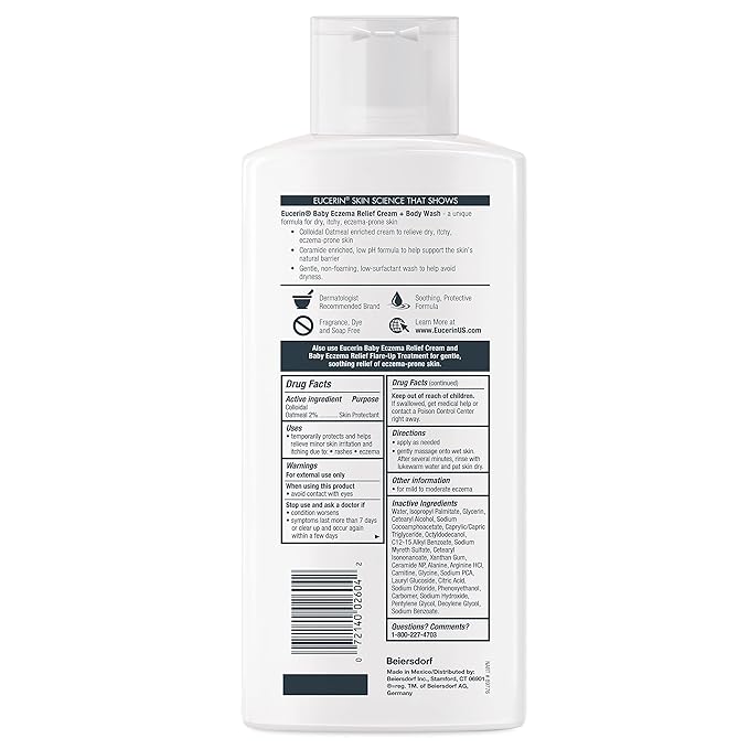 Eucerin Baby Eczema Relief Cream Body Wash, Fragrance Free Eczema Body Wash for Babies with Colloidal Oatmeal, 13.5 Fl Oz Bottle