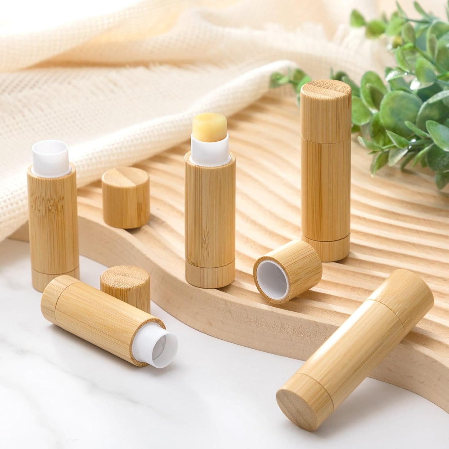 Leinuosen 24 Pcs Bamboo Empty Lipstick Tubes, Refillable 5g Lip Balm Containers with Rotable Plastic Inner for Women Girl DIY Cosmetic Lip Gloss Tubes for Lipstick, Deodorant, Solid Perfume, Makeup