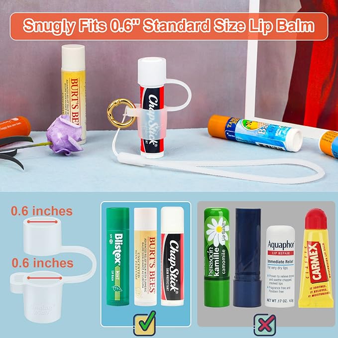Desing Wish Silicone Lip Balm Holder with Cap Cover Portable Chapstick Holder Keychain Sleeve Lip Balm Key Chain with Key Ring and Wrist Strap Lanyard - Transparent