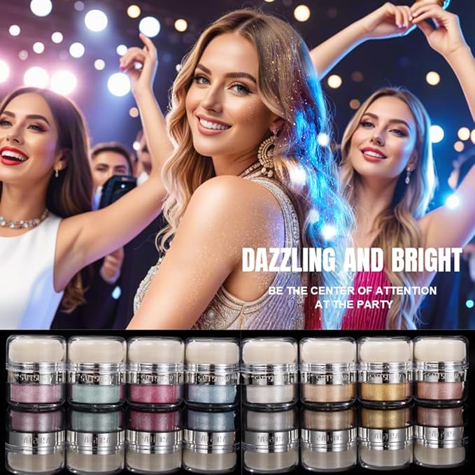 Glitter Body Highlighter Powder Body Shimmer Sparkle Face Brightening Highlighter Powder for Face Eyes Body Glow Makeup With sponge head(02#)