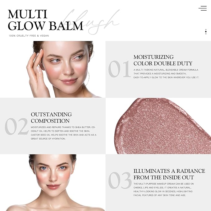 Multi Glow Balm, Cream Blush for Cheeks, Blush Balm Face Makeup, Radiant Finish, Hydrating, Creamy, Lightweight & Blendable Color, Face Balm, 0.63 Oz (Nude Gardenia)