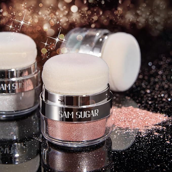 Glitter Body Highlighter Powder Body Shimmer Sparkle Face Brightening Highlighter Powder for Face Eyes Body Glow Makeup With sponge head(02#)