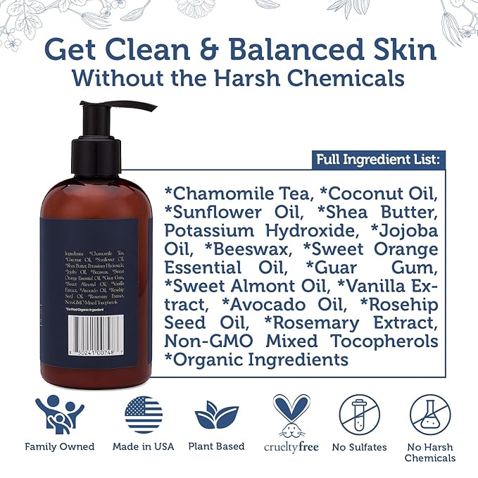 Era Organics USDA Organic Men's Face Wash - Nourishing, Hydrating Facial, Body Cleanser for Smoother Skin