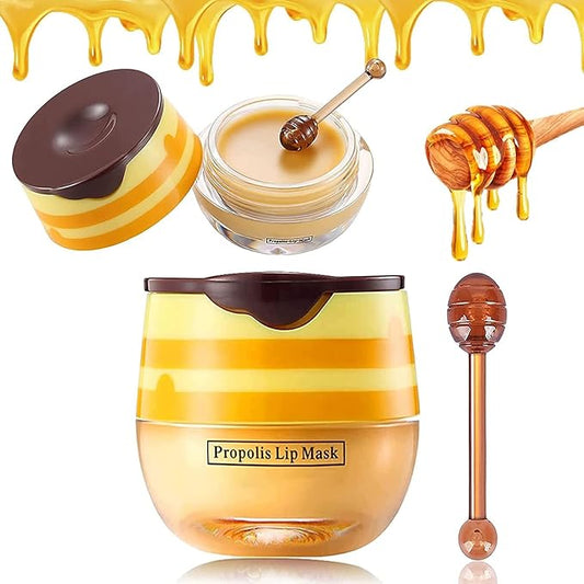 Bee Lip Balm Honey Pot, Exfoliating Honey Propolis Lip Mask, Hydrating & Prevention Dry and Cracked Lip Scrubs Exfoliator Lip Sleeping Mask Reduces Lip Lines Nourishing Lip Care Mask