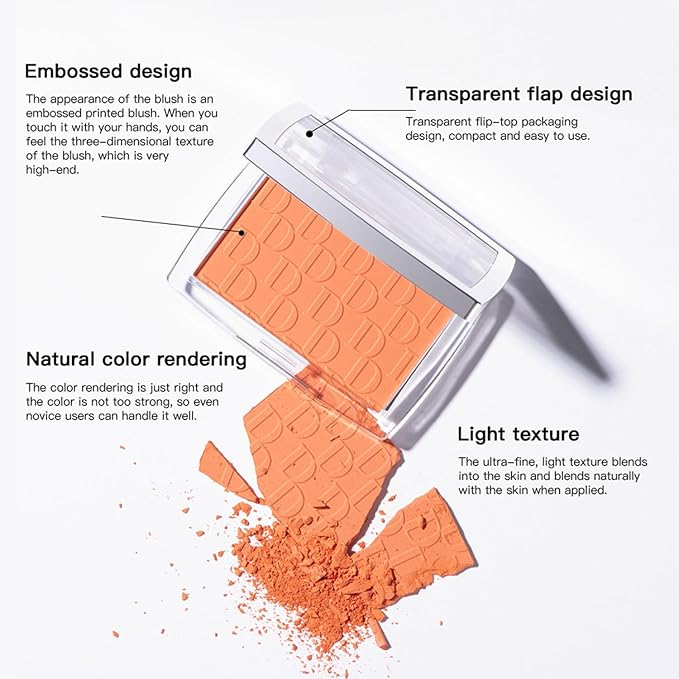 MAEPEOR Embossed Blush 6 Colors Smooth Blendable Face Blush Long-Lasting Natural Look Blush Powder Blush for Cheeks (04 Coral)