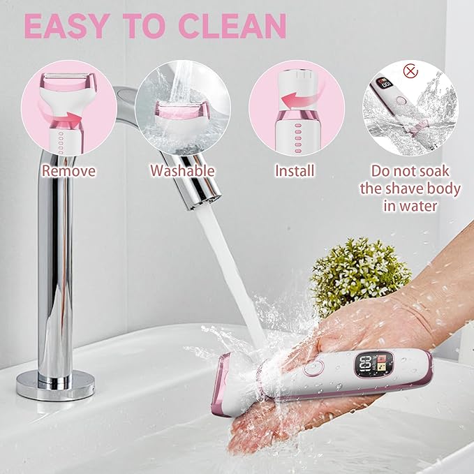 Electric Razor for Women, 4-in-1 Bikini Trimmer & Body Shaver for Nose Hair Face Eyebrow Arms Legs Armpit Underarm Pubic Area, Rechargeable Wet/Dry Painless Hair Removal