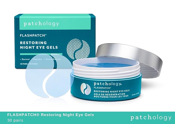 Patchology Restoring Night Eye Gels - Under Eye Patches For Dark Circles and Puffy Eyes Care - Anti Aging Under Eye Masks with Retinol - Eye Bags, Puffiness & Wrinkles Reducer (30 Pairs)