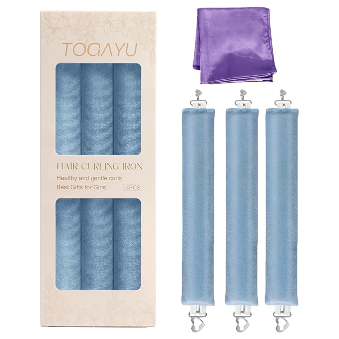 Togayu Heatless Curls Overnight Set - Jumbo Overnight Hair Curlers to Sleep In, Soft Velvet Hair Rollers for Women, No Damage Curls Styling Tools 3pcs
