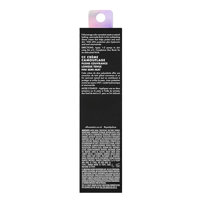 e.l.f. Camo CC Cream, SPF 30 Color-Correcting Medium-To-Full Coverage Face Foundation, Delivers An Airbrushed Finish, Vegan & Cruelty-Free, Tan 460 W