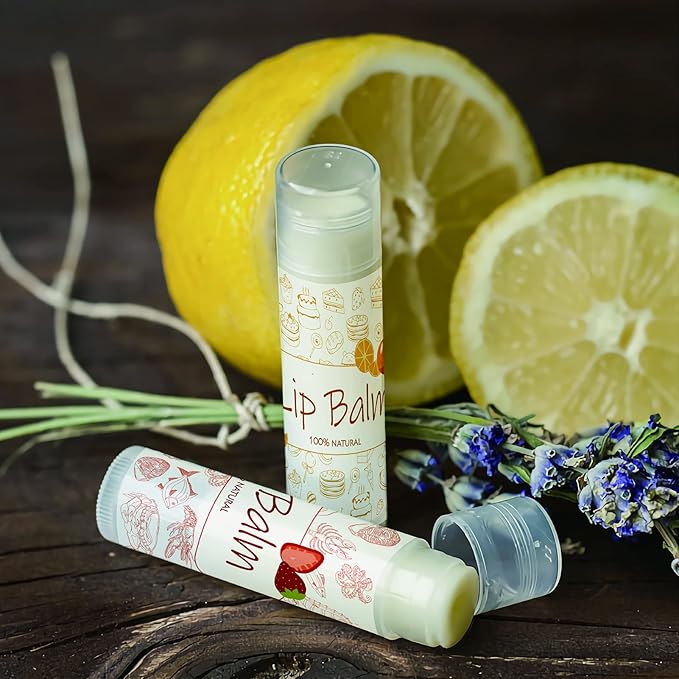 CRASPIRE Lip Balm Labels 80pcs Homemade Lip Balm Labels 2” Clear Lip Balm Labels for Tubes Printable Waterproof Lip Balm Stickers Labels for Lip Balm Handcream Candle Container(Food Logo)
