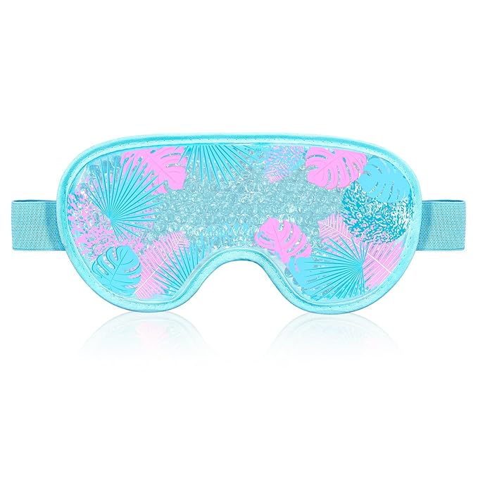 Cooling Eye Mask Gel Eye Mask, Reusable Hot Cold Therapy cold eye mask for Post Surgery, Puffiness, Dark Circles, Eye Bags, Dry Eyes, Migraines with Soft Plush Backing (Leaves)