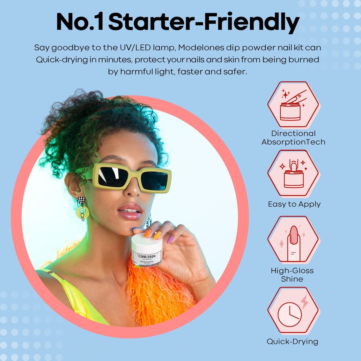 Modelones Dip Powder Clear Color - Long-Lasting Nail Dipping Powder Kit - DIY French Nail Art at Home - No Lamp Required