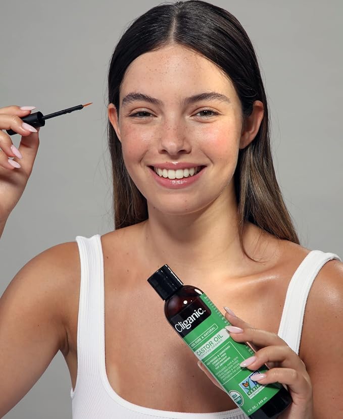 Cliganic USDA Organic Castor Oil, 100% Pure (16oz with Eyelash Kit) - For Eyelashes, Eyebrows, Hair & Skin | Bulk, Natural Cold Pressed Unrefined Hexane-Free | DIY Carrier Oil