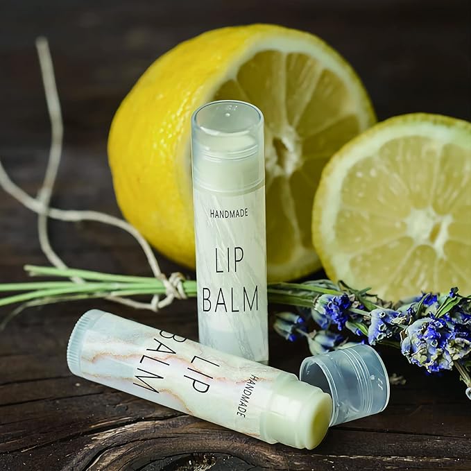 CRASPIRE Lip Balm Labels 80pcs Homemade Lip Balm Labels 2” Clear Lip Balm Labels for Tubes Printable Waterproof Lip Balm Stickers Labels for Lip Balm Handcream Candle Container(Marble Pattern)