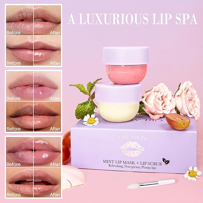 Lip Mask & Lip Scrubber Exfoliator Lip Sleeping Mask Overnight for Dark Lips to Lighten Moisturizer Lip Butter Balm for Dry Chapped Cracked Peel Lips Skin Care(Mint Flavor)