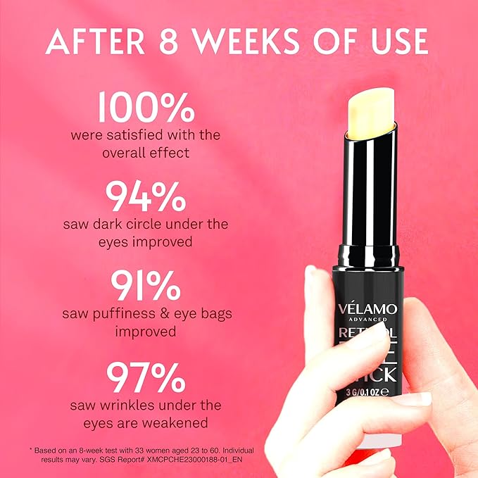 VELAMO ADVANCED Retinol Eye Stick: Retinol Eye Cream for Dark Circles and Puffiness with 1% Bakuchiol and Caffeine - Visibly Reduces Fine Lines Wrinkles Under Eye Bags with Upgraded Formula 0.1 OZ/3g