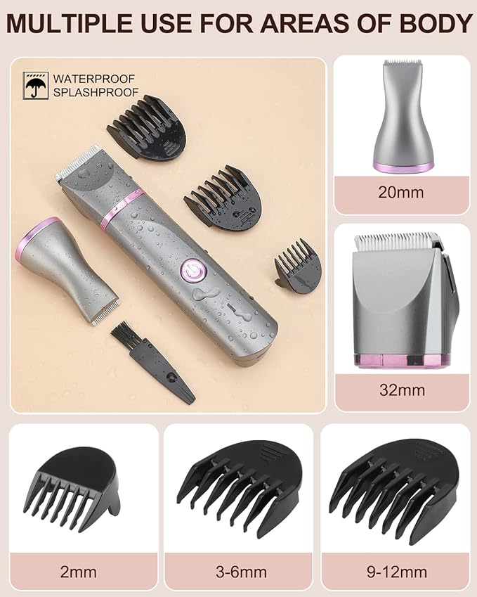 Pubic Hair Trimmer Women Bikini Trimmer Electric Shaver Razor for Bikini Armpit Legs Groin Hair Removal Body Hair Trimmer, Rechargeable Waterproof for Wet and Dry Use,Gray&Purple