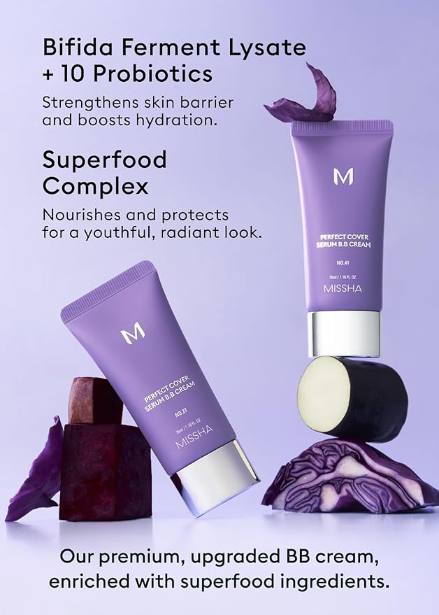 MISSHA M PERFECT COVER SERUM BB CREAM No.41 Medium Tan- Tan/Deep with Warm Undertone, BB Cream by Cardi B Pick, Skin Tint, Tinted Moisturizer, Skin Care Foundation Makeup, Korean Makeup,1.18 Fl oz