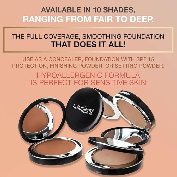 bellapierre Compact Mineral Foundation SPF 15 | Vegan & Cruelty Free Natural Makeup | Full Coverage Matte Foundation | Hypoallergenic | Oil & Talc Free - 0.35 Oz - Chocolate Truffle