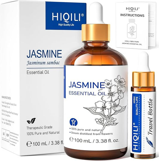 HIQILI Jasmine Essential Oil, Pure & Natural Jasmine Oil for Diffuser, Perfume, Shampoo, Aromatherapy