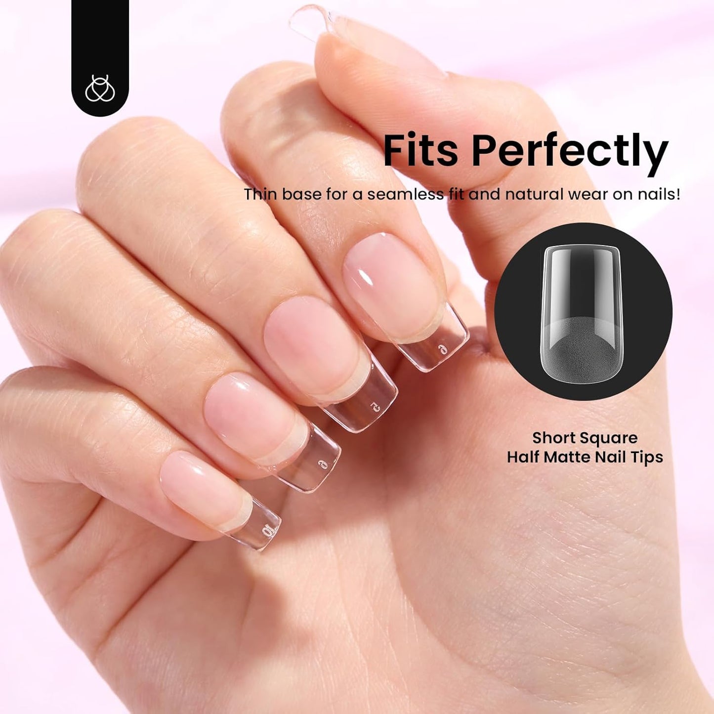 Beetles Gel Nail Tips Etch-X, Square Short, 576Pcs 12 Sizes, Pre-Shaped Half Matte Full Cover Soft Acrylic Fall False Nail Tips Easy DIY Press On Nail Extension Manicure Salon Gift for Women