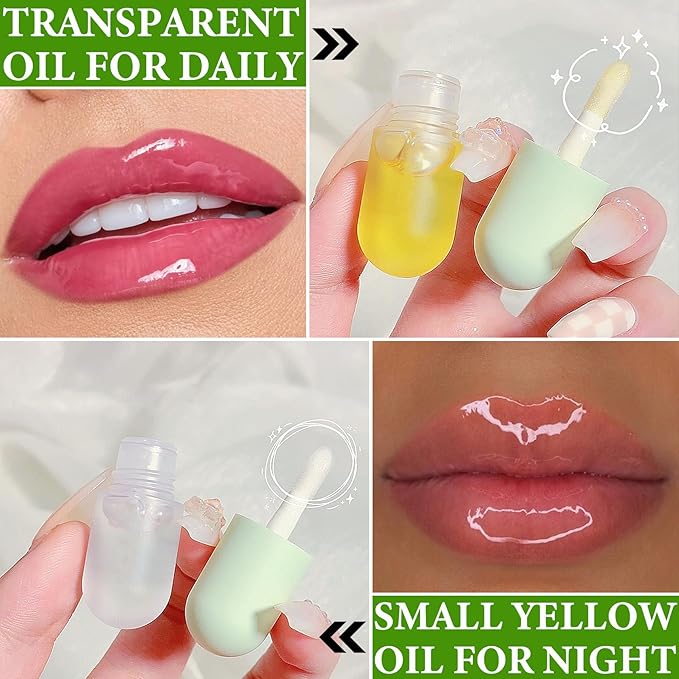 Lip Plumper Set,Lip Plumper Oil Gloss Moisturizing Lip Plumper Lip Care Serum,Hydrating Plump Gloss Reduce Fine Lines,Lip Plumper for Day & Night Use Set A(2Pcs)
